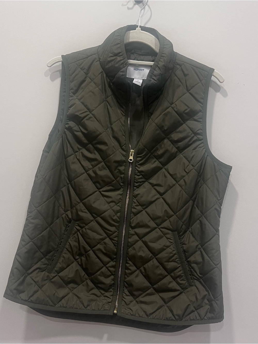 Old Navy Quilted Olive Green Zip-Up Vest